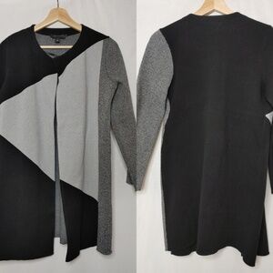 Ann‎ Taylor Sweater Cardigan Blazer Coat Open Front Long Line Colorblock Gray S